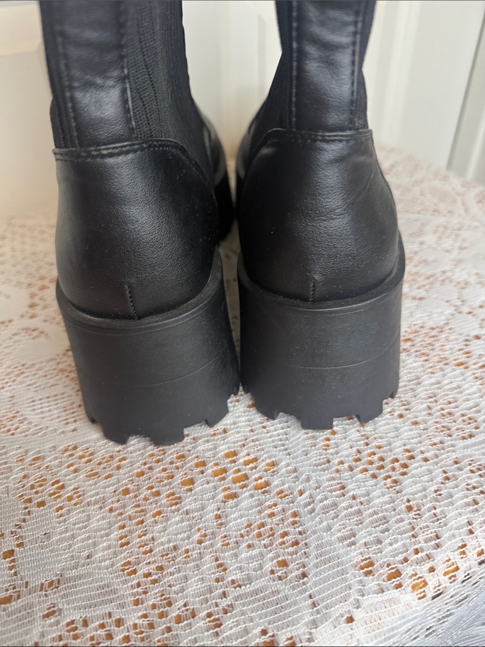 Azalea Wang Kennedy knit top faux leather zip up Platform Boots sz 7.5 - Picture 6 of 8